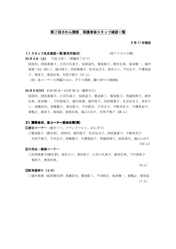 さわら園保護者会園祭スタッフ確認一覧2014年度）