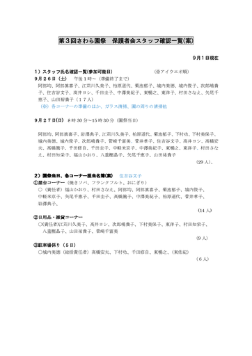 第3回さわら園保護者会園祭スタッフ確認一覧2015年度）